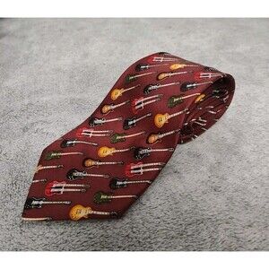 Motown Gallery Collection Brown With Guitars Neck Tie 100% Silk